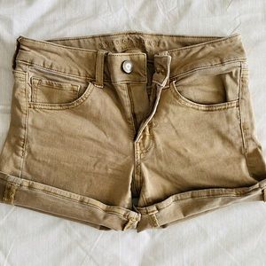 AMERICAN EAGLE Khaki AEO Twill Midi Shorts